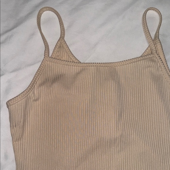 Tan Ribbed Button-Up Crop Top - Picture 4 of 5